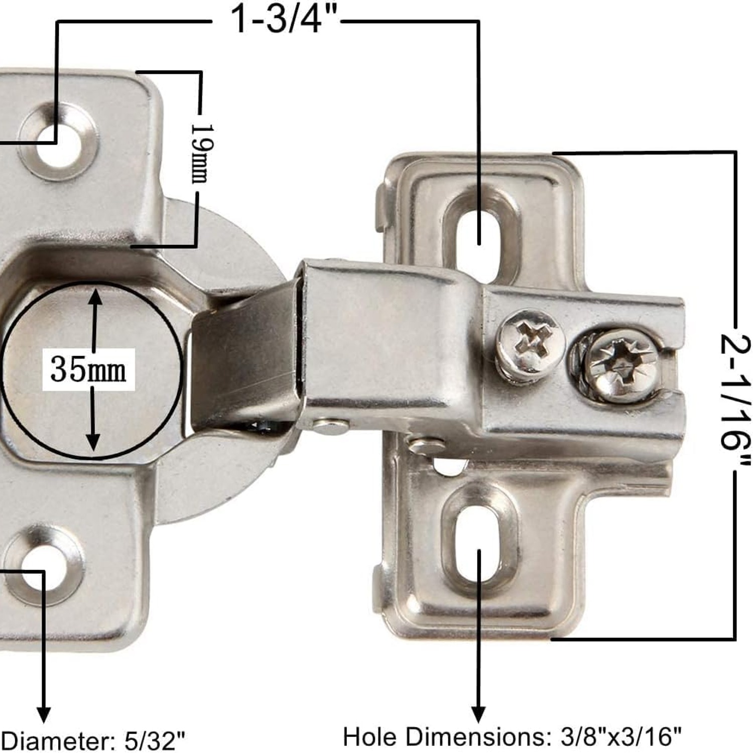 Silverline 105 Degree Face Frame Cabinet Hinges, 6 Pack, detail view
